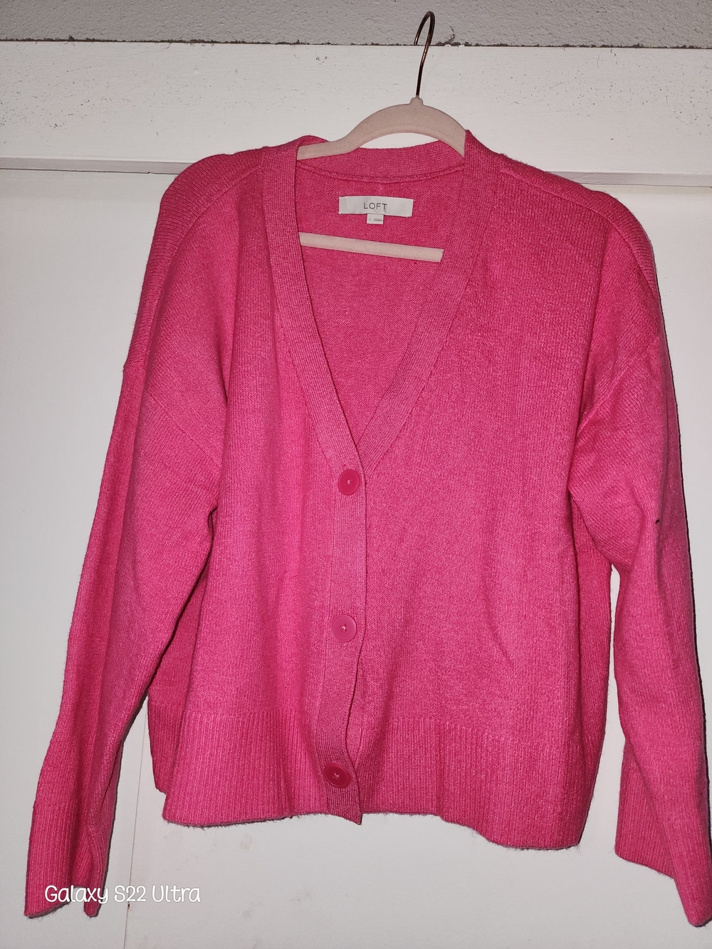 LOFT Bright Pink Button-Front V-Neck Cardigan